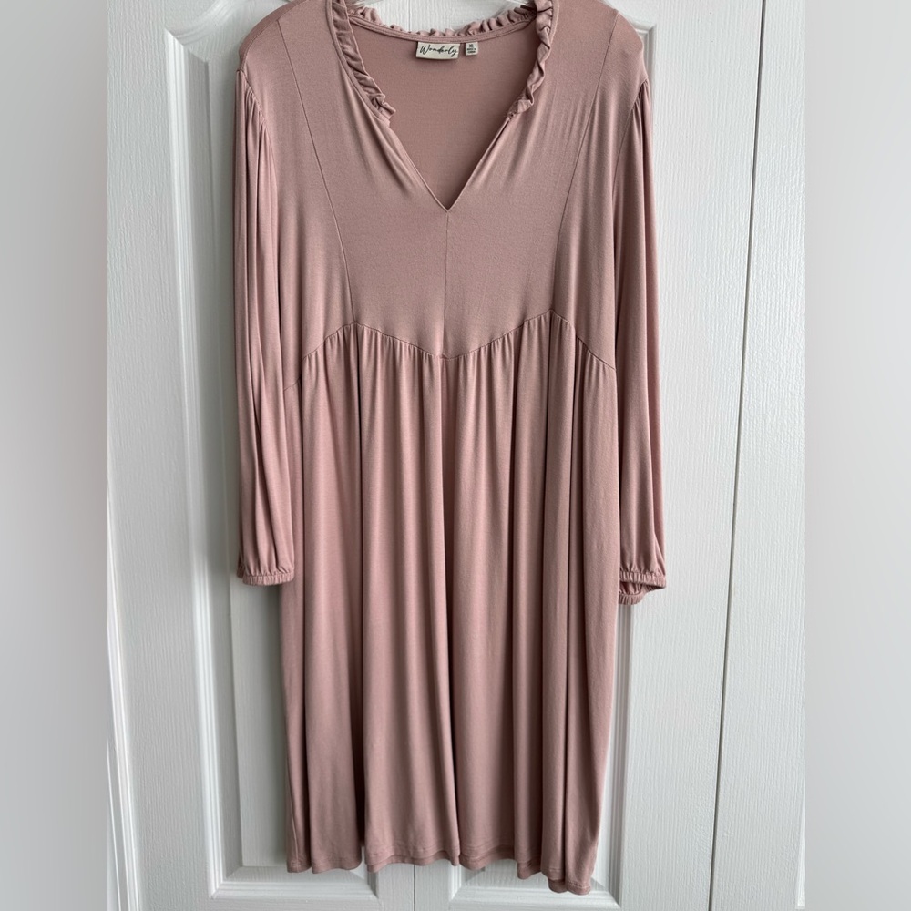 Wonderly Women’s Dusty Rose V-Neck Long Sleeve Tunic Dress Size XL